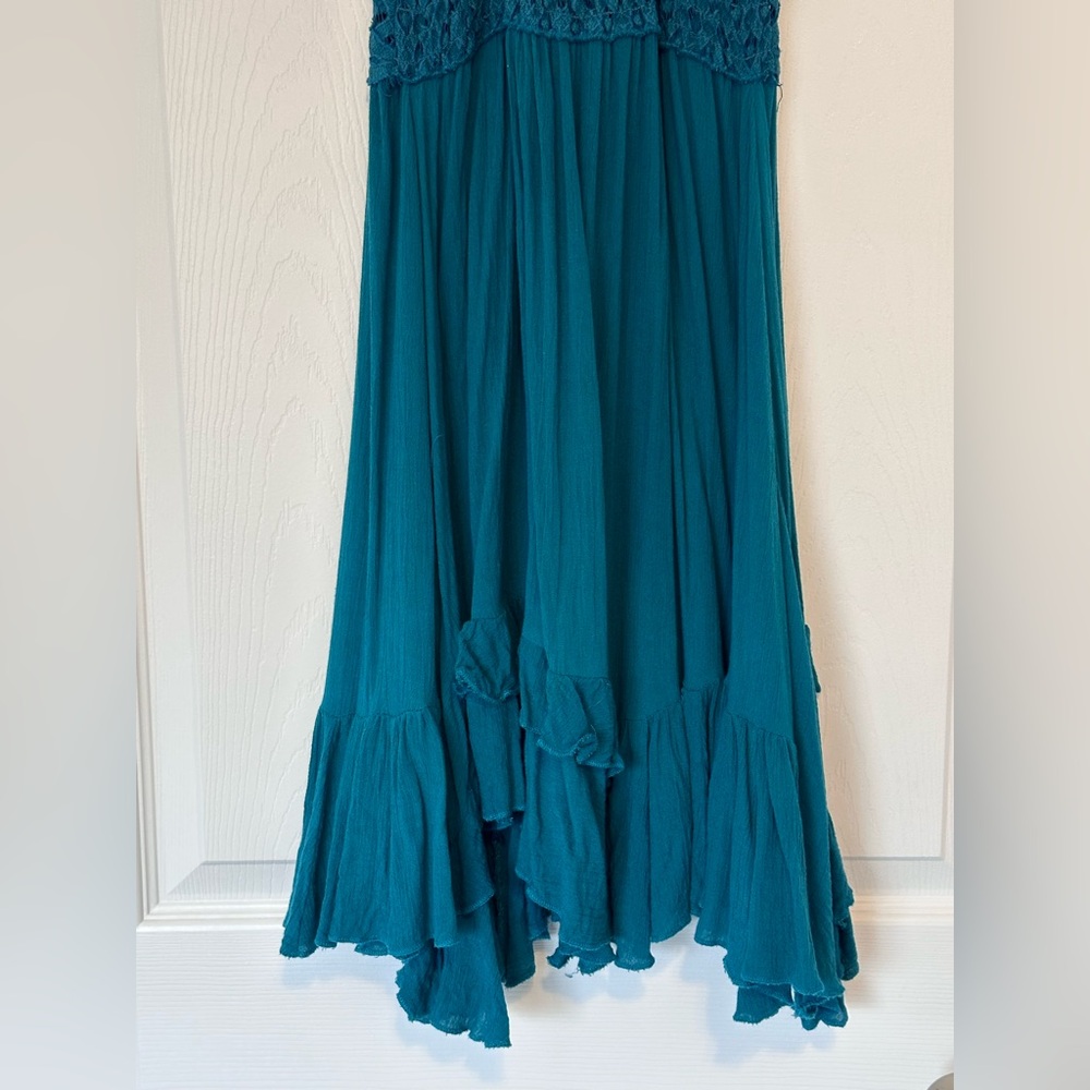 Free People Adella Teal Crochet Boho Ruffle dress - Picture 3 of 7